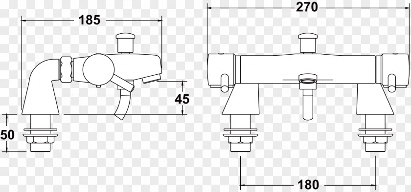 Thermostatic Mixing Valve Tap Shower Mixer Technical Drawing PNG
