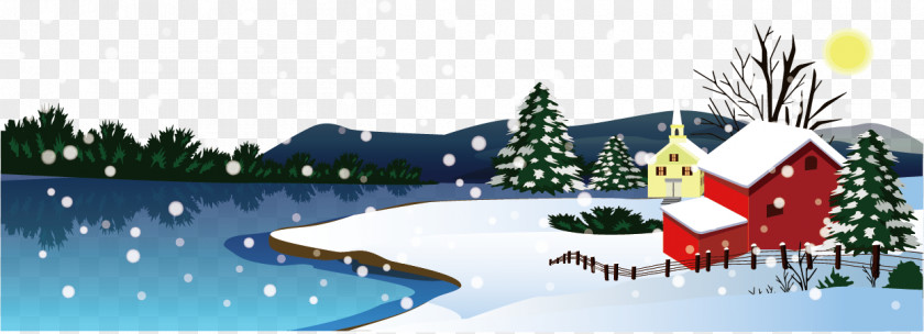 Snowy Vector Village Winter Tourism Christmas Tree Snowman PNG