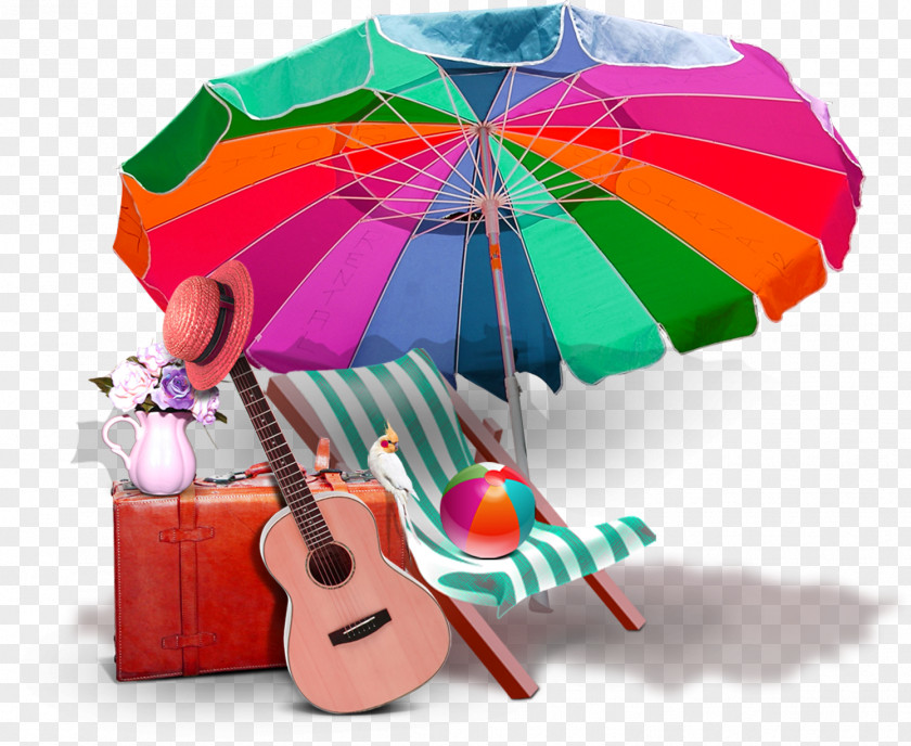 Sun Umbrella Beach Chair Violin Great Sea Graphic Design Download PNG