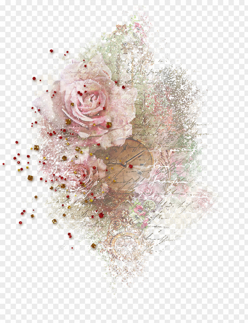 Painted Flower Clock Rose Bouquet PNG