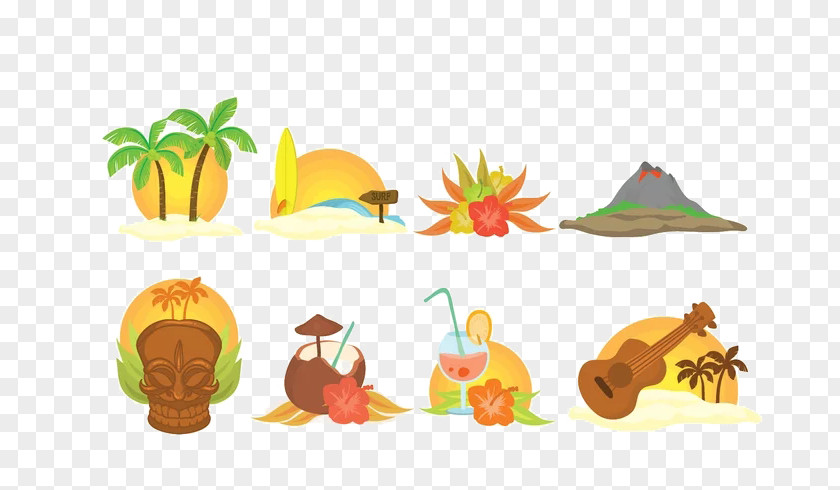 Painted Vector Tropical Coconut Plant Hawaii Clip Art PNG