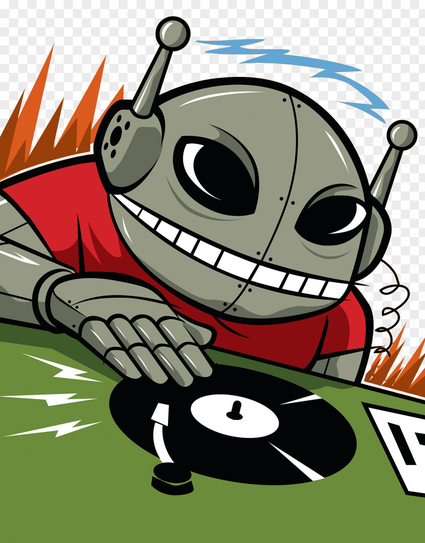 Alien Robot DJ Disc Jockey Illustration PNG