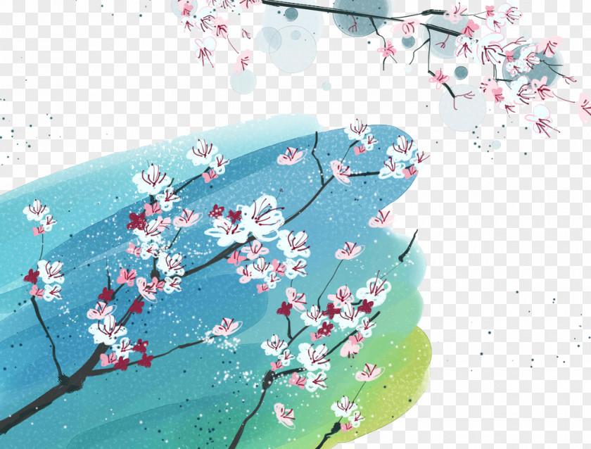 Watercolor Flowers Painting Plum Blossom Ink Wash Illustration PNG