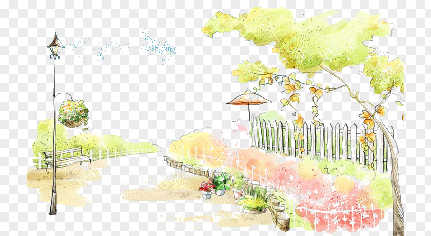 Hand-painted Park Drawing Art Illustration PNG
