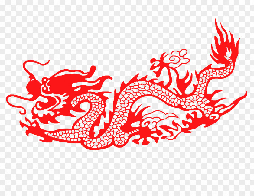 Red Paper-cut Dragon Budaya Tionghoa Chinese Papercutting Paper Cutting New Year PNG