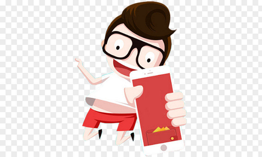 Cartoon Beauty Holding A Mobile Phone To Grab Red Envelope Material Computer Network Payment App PNG