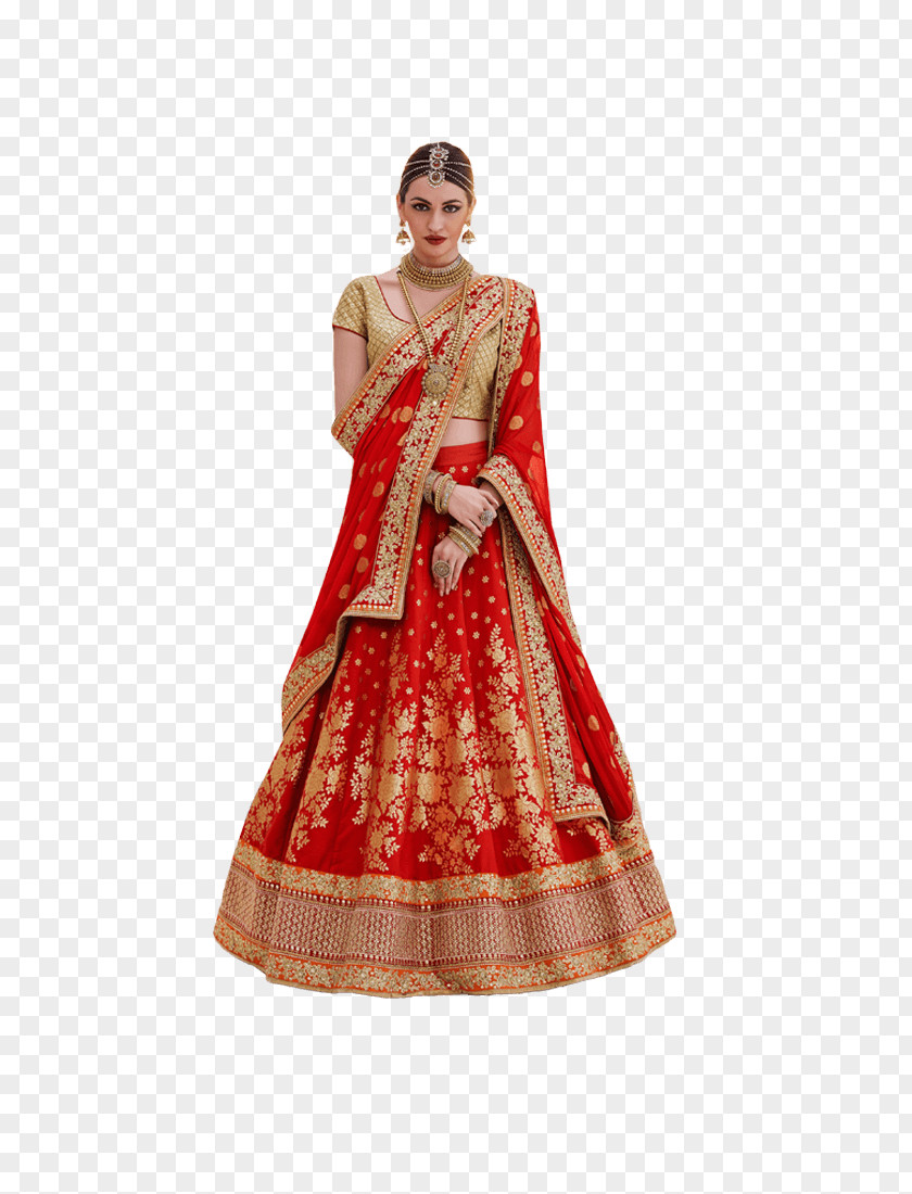 Gold Zari Choli Lehenga Blouse Red PNG