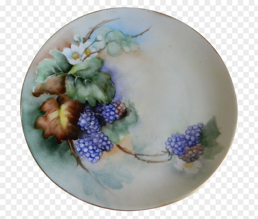Green Hand Painted Leaf Floral Border Plate Ceramic Blue And White Pottery Platter Cobalt PNG