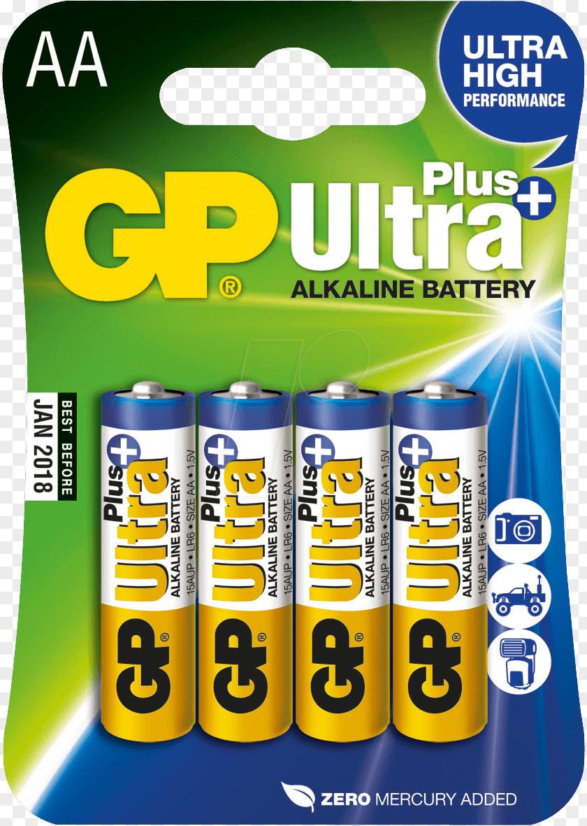 Plus Ultra Alkaline Battery AA Electric Gold Peak Primary Cell PNG