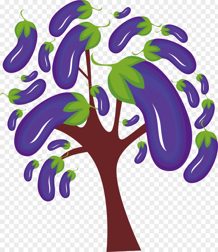 Eggplant Tree Cartoon Illustration PNG
