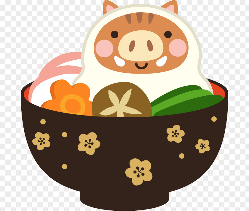 Wild Boar Mochi Illustration New Year Card Pig PNG