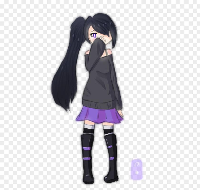 Crystalline Body Black Hair Purple Cartoon Character Figurine PNG