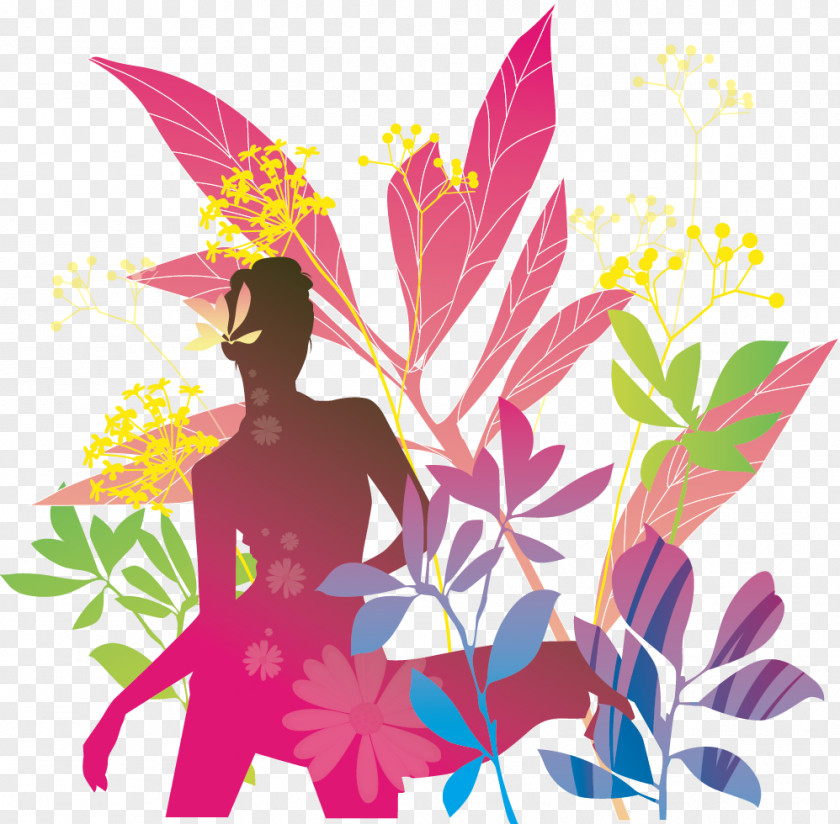 Vector Flower Woman Floral Design Illustration PNG