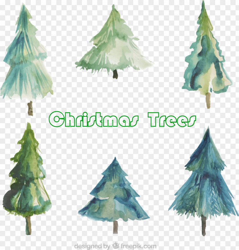 6 Watercolor Christmas Tree Painting PNG