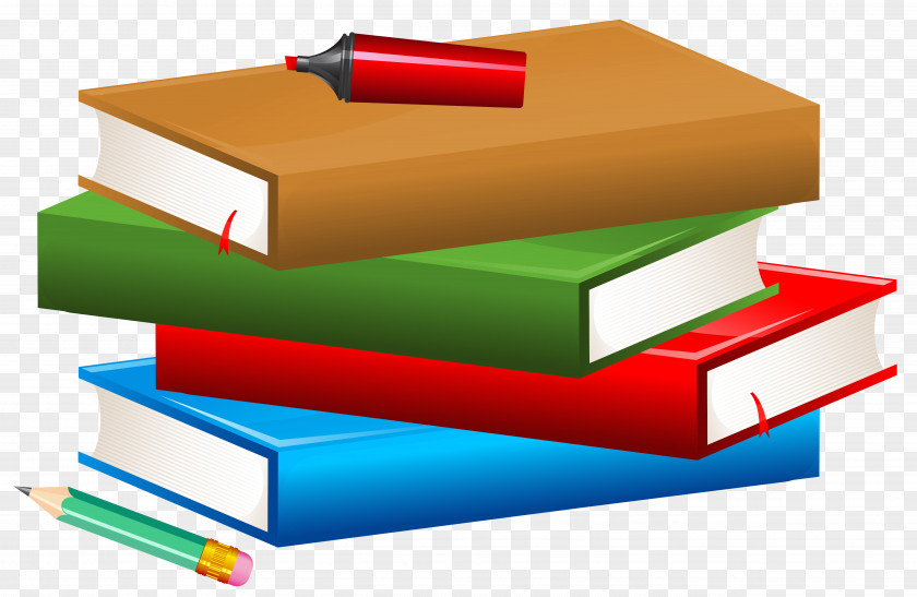 Books With Pencil And Marker Clipart Image School Textbook Clip Art PNG