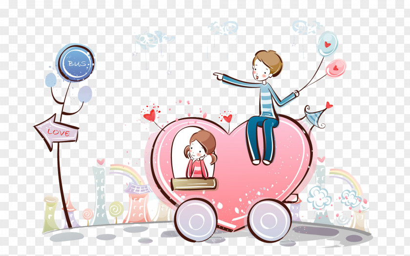 Couple Hand-painted Illustration Valentines Day Cartoon Clip Art PNG