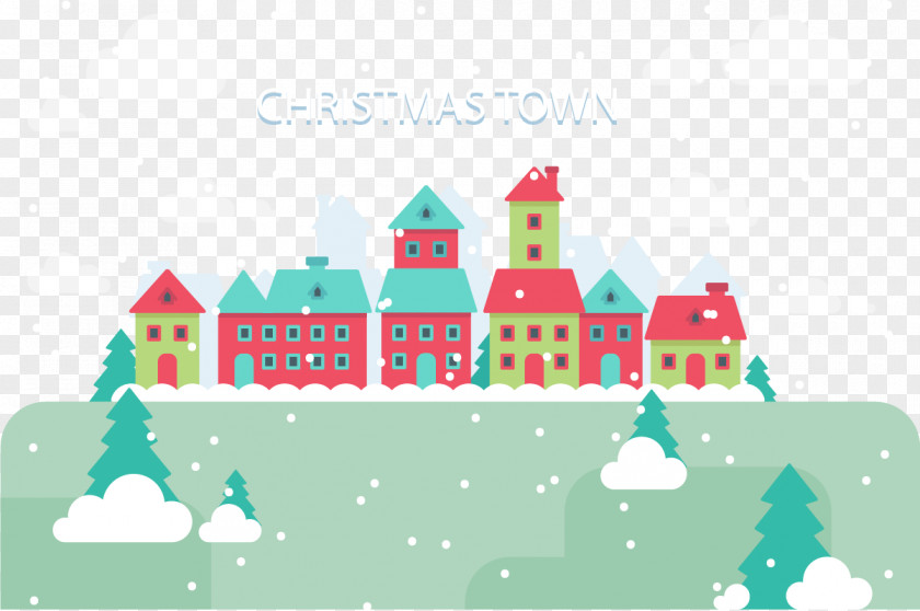 Flat Harmonious Christmas Town Illustration PNG