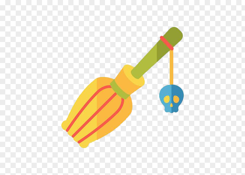 Cartoon Magic Broom And Skull Clip Art PNG