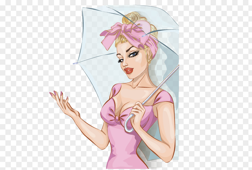 Pin-up Girl Art Illustration PNG girl Illustration, Take parasol girl, pink dressed woman illustration clipart PNG
