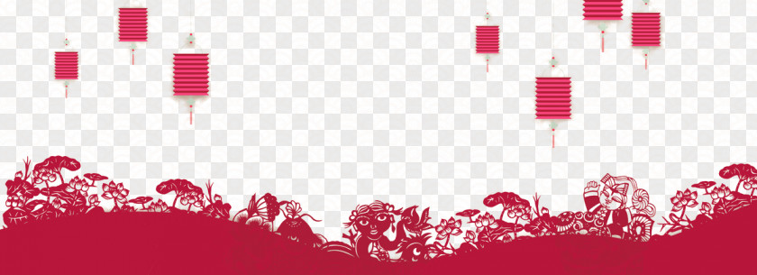 China Wind Poster Papercutting Lantern Chinese New Year Banner PNG