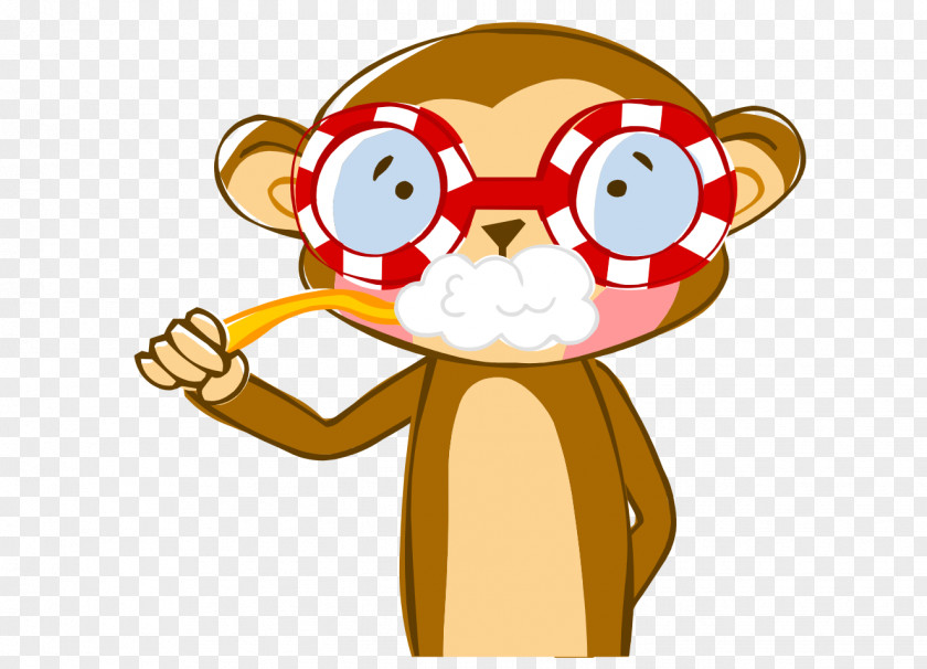 Hand-painted Cartoon Monkey Glasses Brushing Illustration PNG