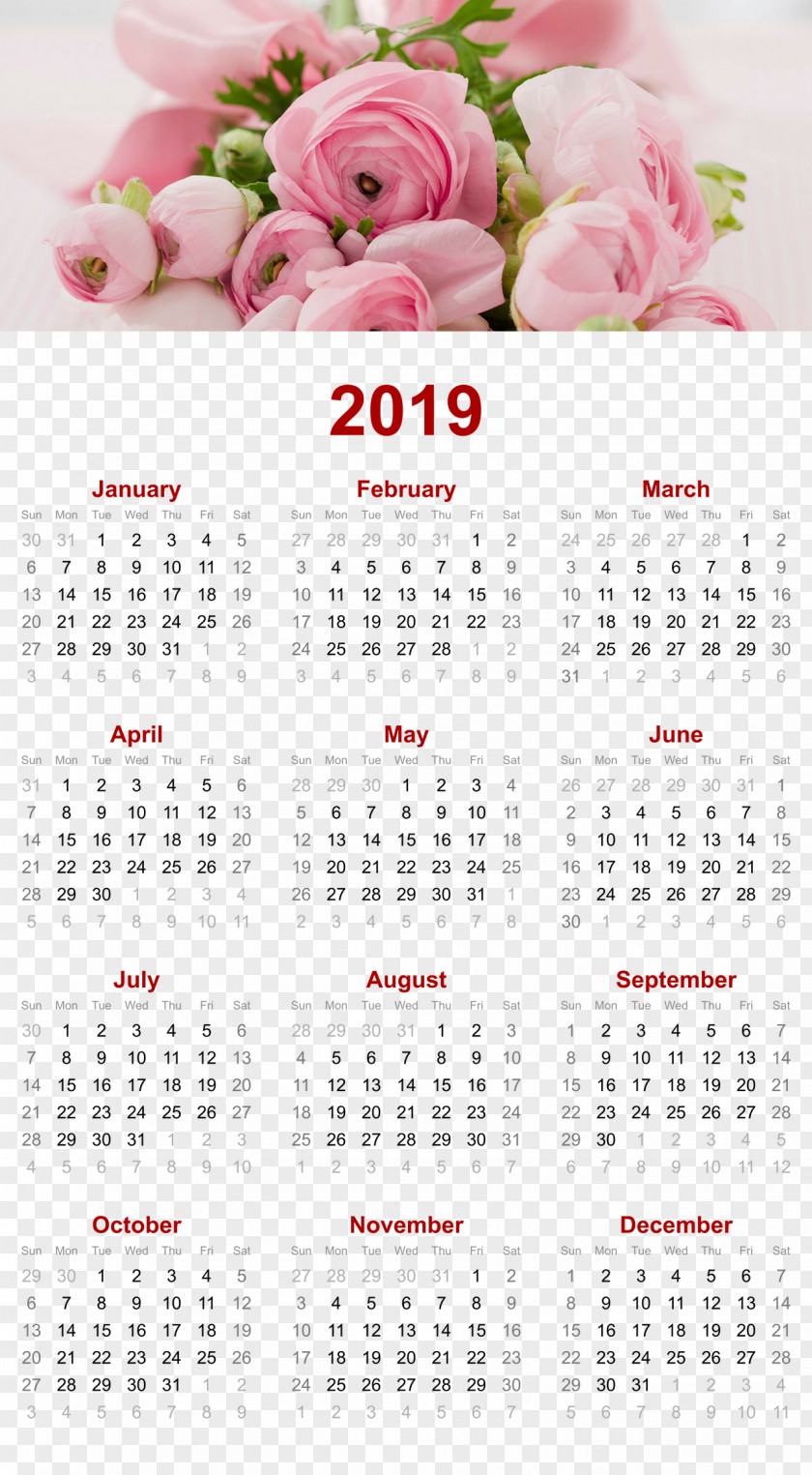Roses Flower Design.Others 2019 Printable Calendar PNG