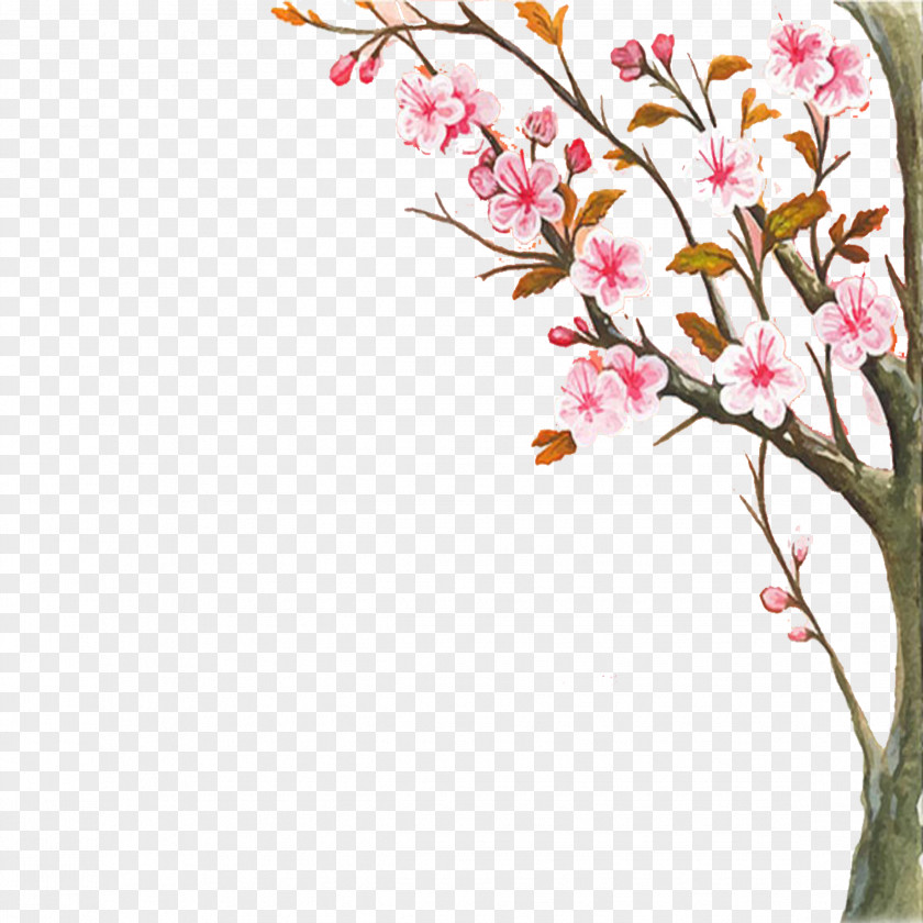 Cartoon Hand-painted Cherry Trees Buckle Free Material PNG hand-painted cherry trees buckle free material clipart PNG