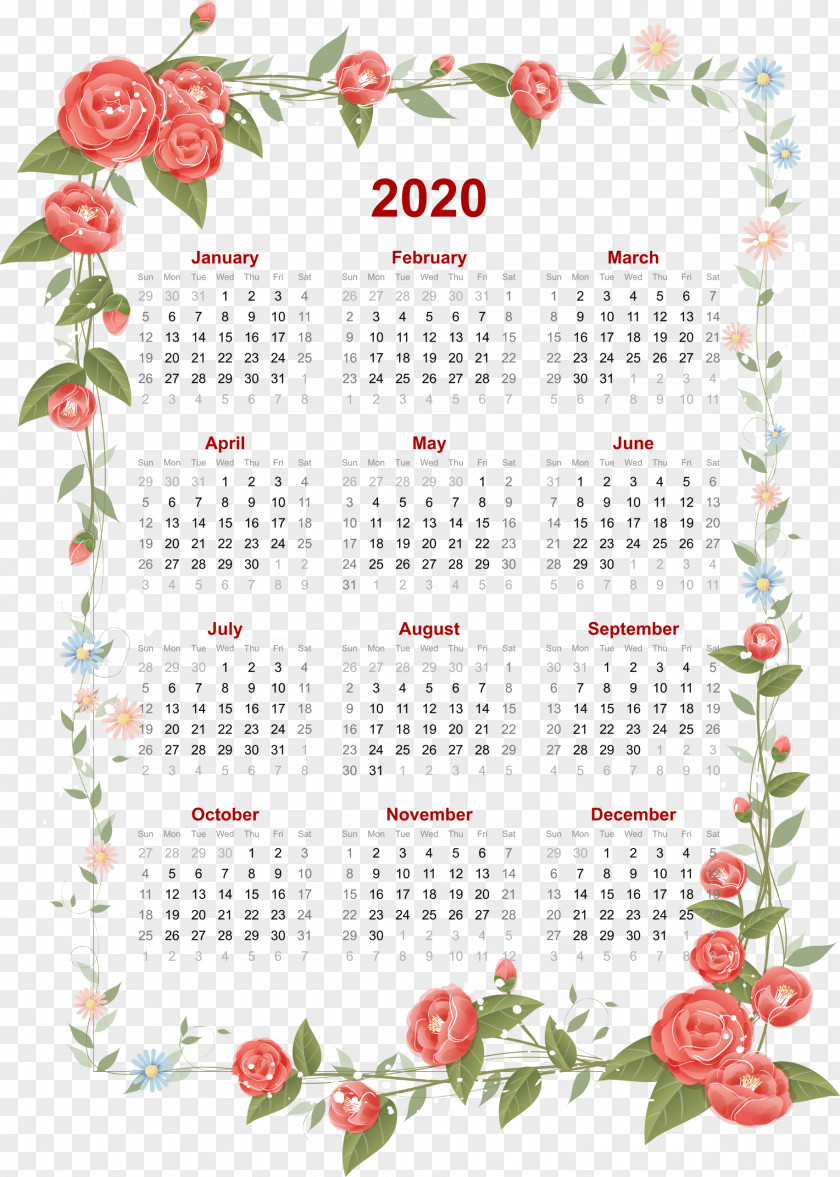 Flowers 2020 Calendar PNG