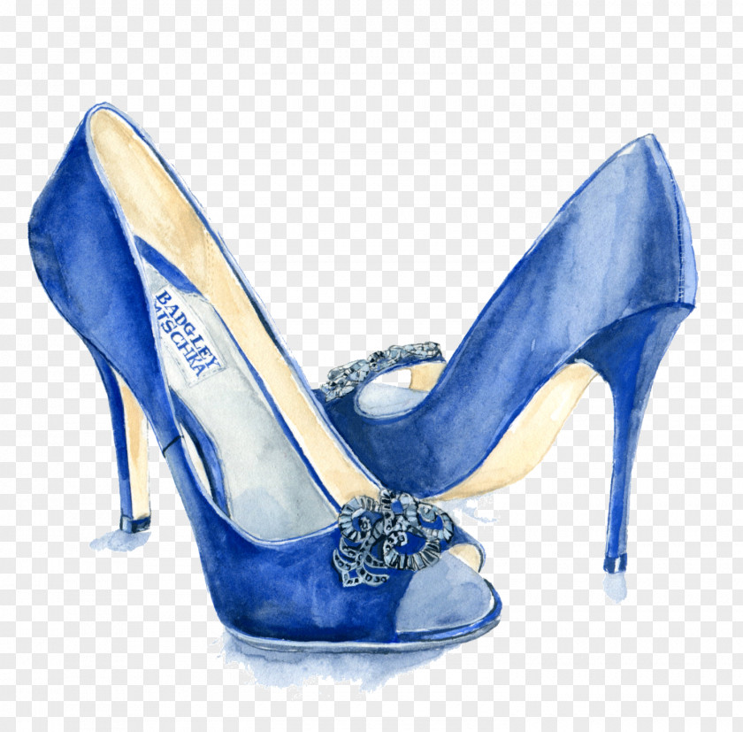 Blue Painted High Heels Slipper Shoe Drawing High-heeled Footwear Illustration PNG