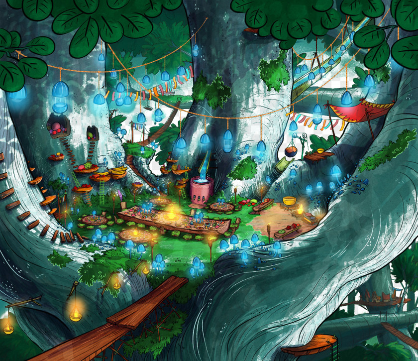 Forest Scene Painted Cartoon World Drawing PNG