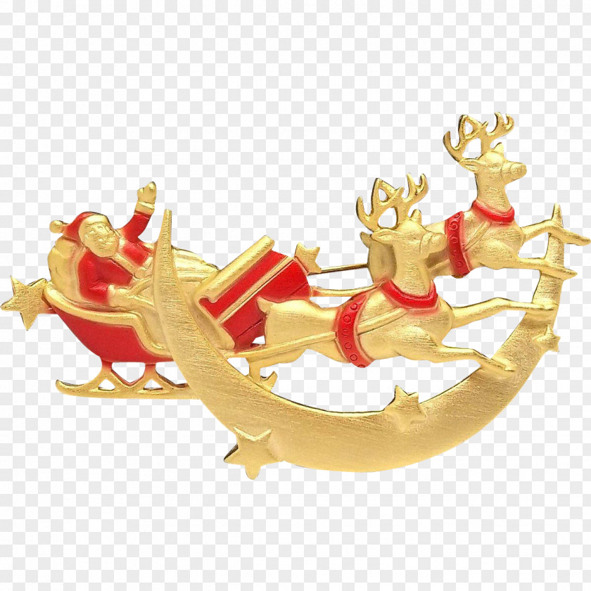 Santa Sleigh Reindeer Gold Christmas Ornament PNG