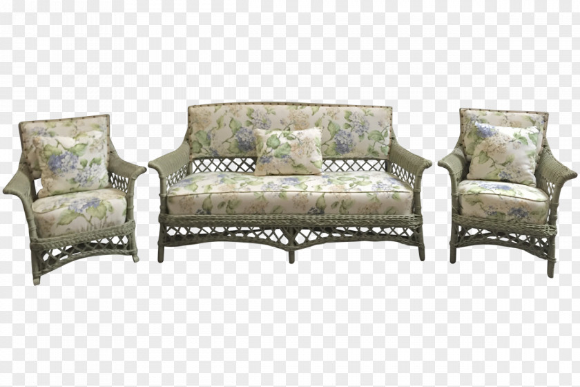 Green Rattan Furniture Couch Loveseat Chair Wicker PNG