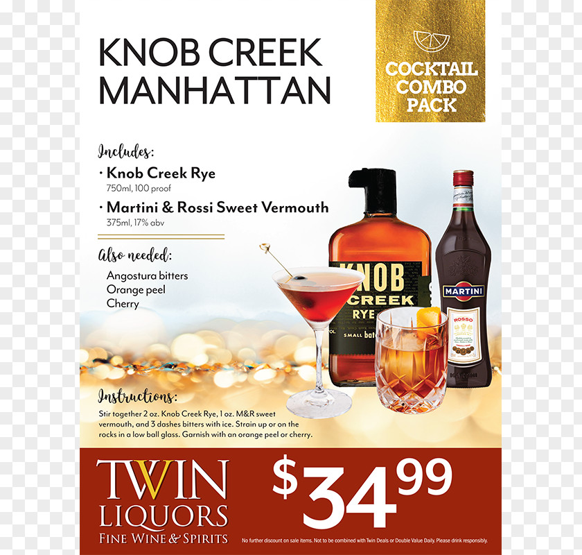 Manhattan Cocktail Liqueur Rye Whiskey Advertising Knob Creek PNG