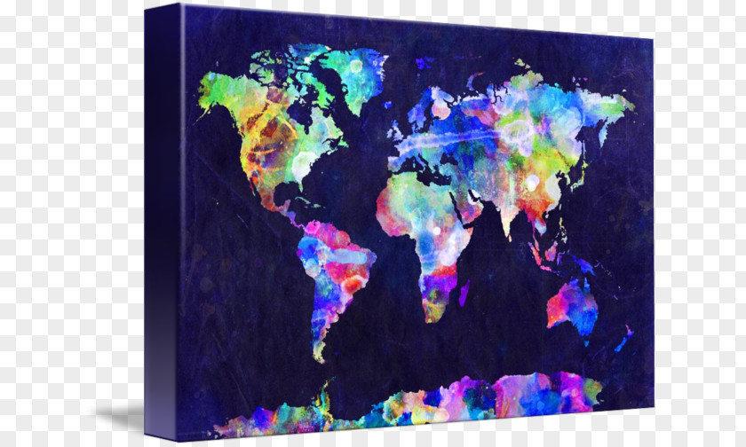 Watercolor Map World Globe Canvas Print Painting PNG