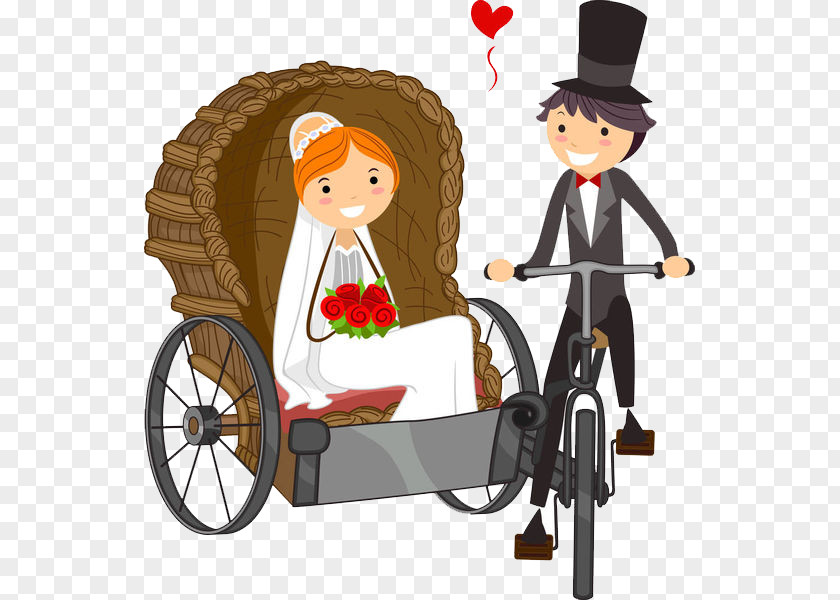 The Groom Riding A Rickshaw With Bride Wedding Invitation Clip Art PNG