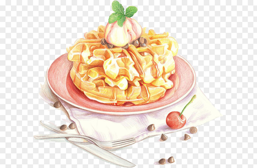 Cake Pancake Waffle Food Watercolor Painting PNG