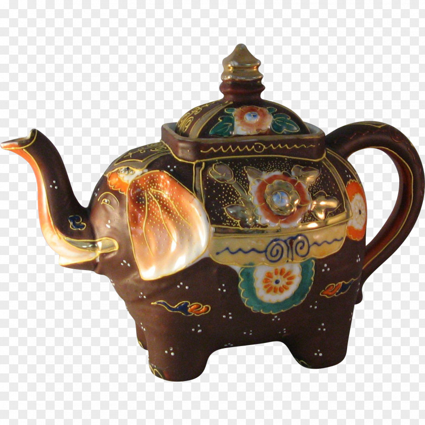 Hand Painted Teapot Kettle Elephant Ceramic PNG