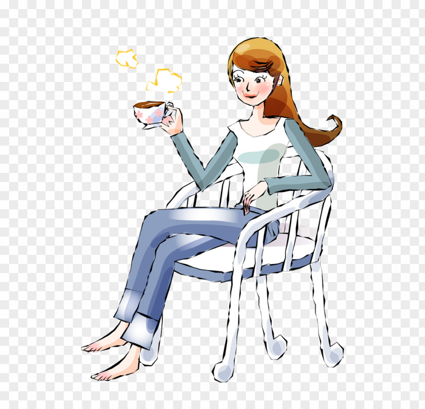 Sitting In A Chair On The Coffee Drinkers Woman PNG