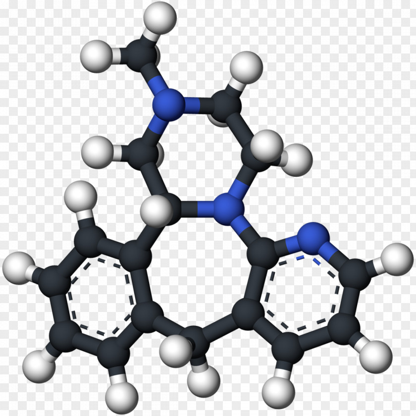 Clozapine Atypical Antipsychotic Molecule Ball-and-stick Model PNG