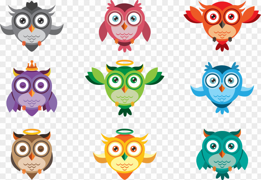 Colorful Cute Owls Vector Owl Clip Art PNG