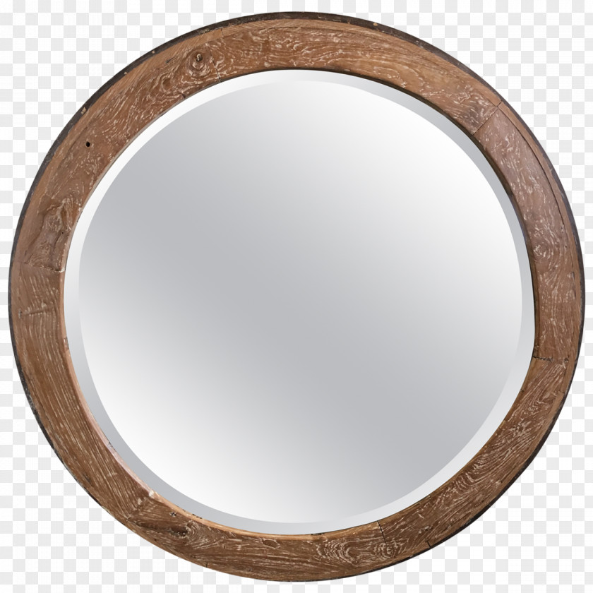 Teak Wood Mirror Oval PNG