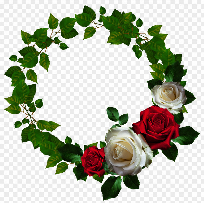 Round Roses Floral Ornament Wreath Picture Frame Flower Clip Art PNG