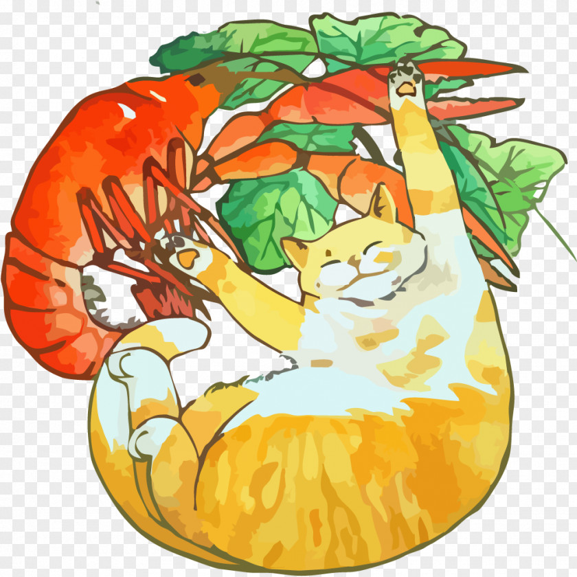 Hand Drawn Cat With Lobster Pumpkin Illustration PNG