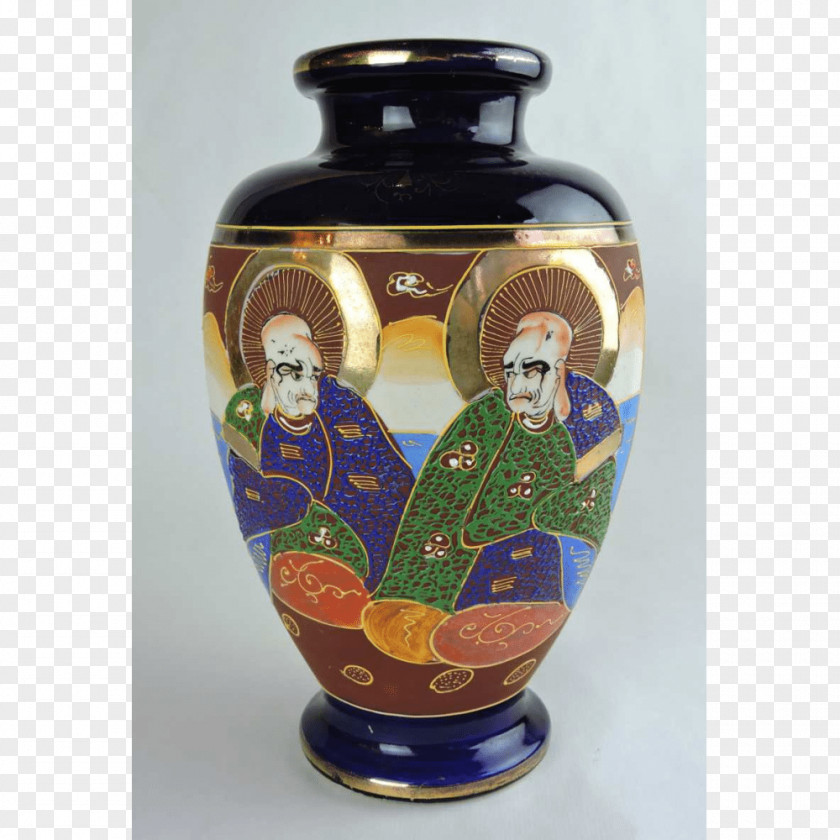 Hand Painted Japanese Bento Pottery Vase Satsuma Ware Ceramic 20th Century PNG