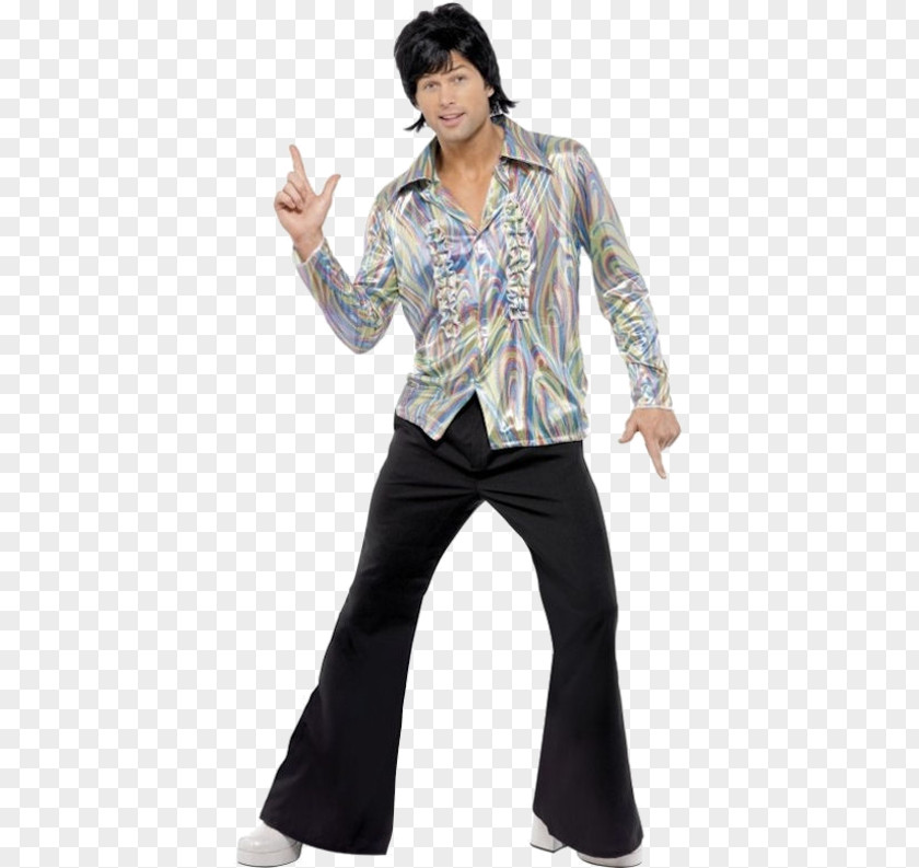 Dress 1970s Clothing 70S Retro Costume Black With Psychedelic Pattern Shirt And Flares L Bell-bottoms PNG