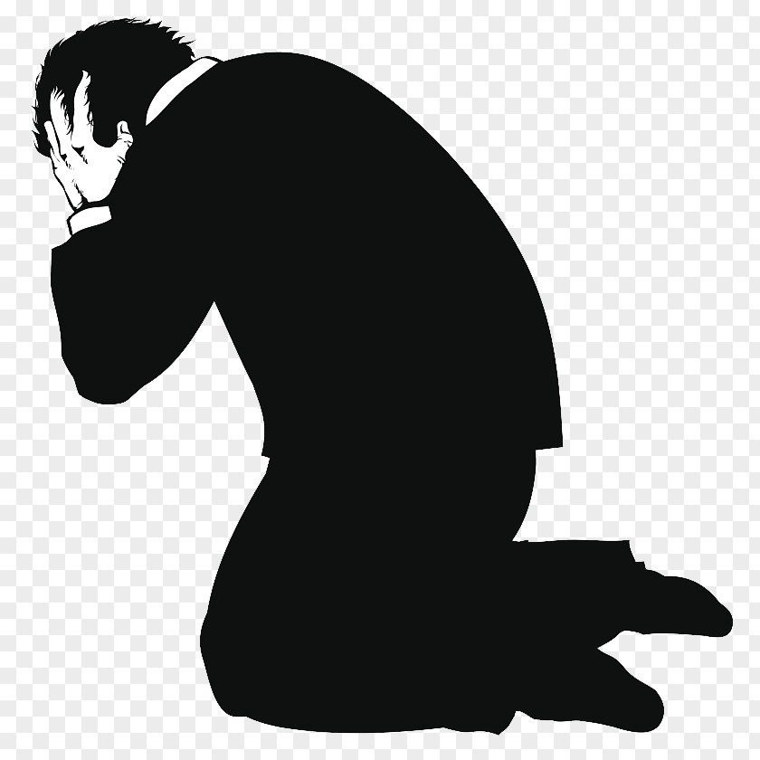 Lonely Silhouette Of A Man Kneeling Black And White Illustration PNG