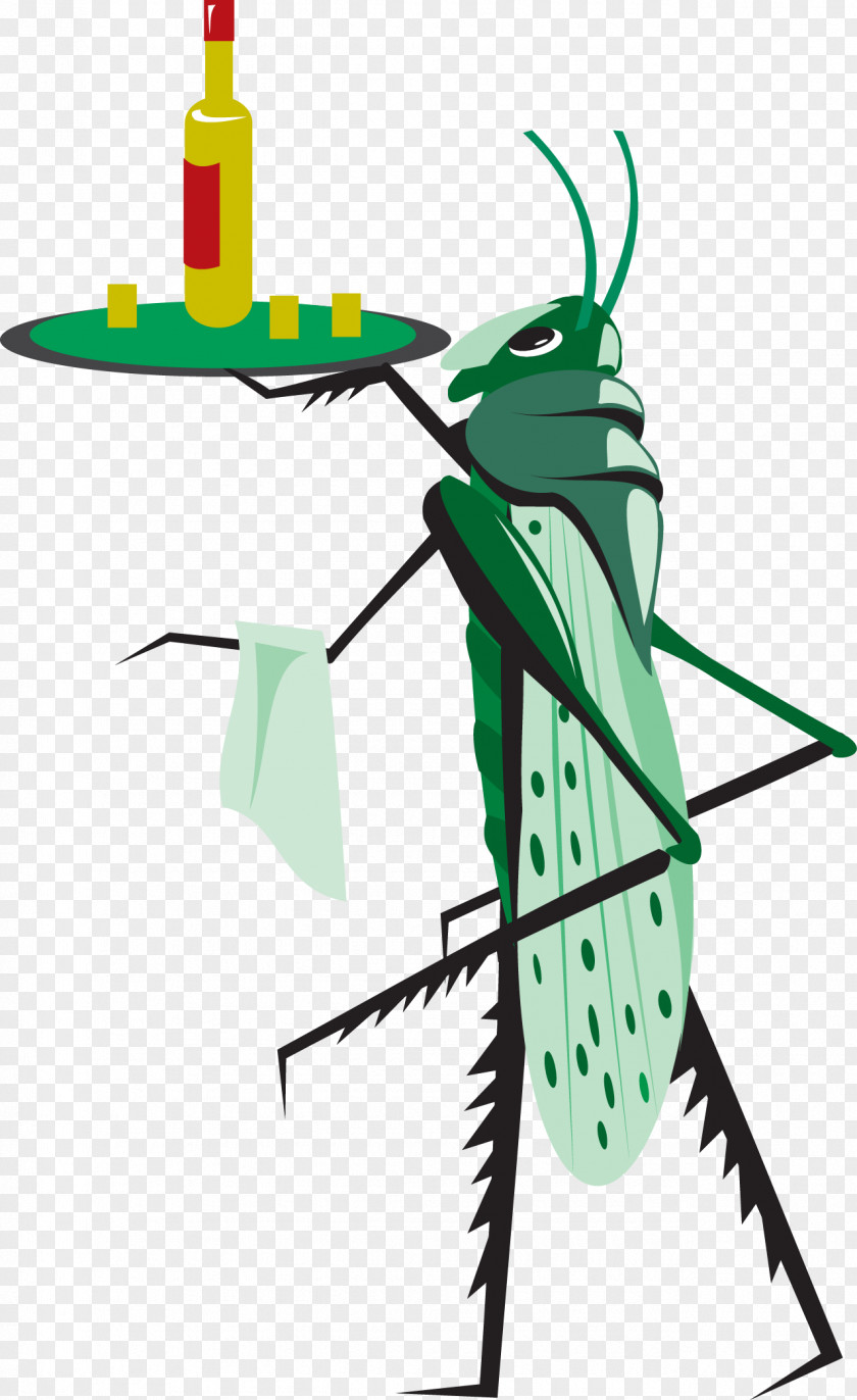 Vector Hand Painted Grasshopper Attendant Illustration PNG