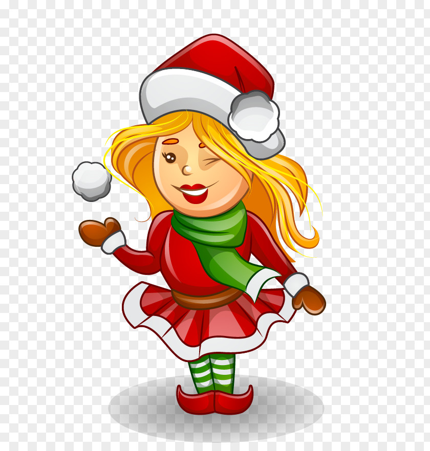 Cartoon Beauty Vector Christmas Elf Playing Snowballs Reindeer Animation PNG