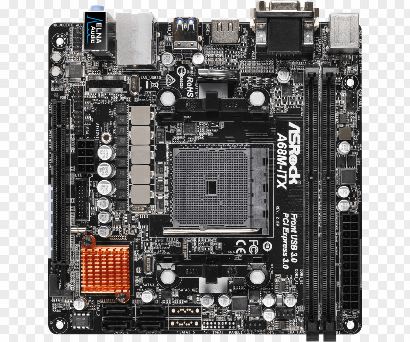 Sound Cards & Audio Adapters Asrock Motherboard Motherboards A68mitx R2.0 Mini-ITX Ddr3 Socket Fm2 PNG
