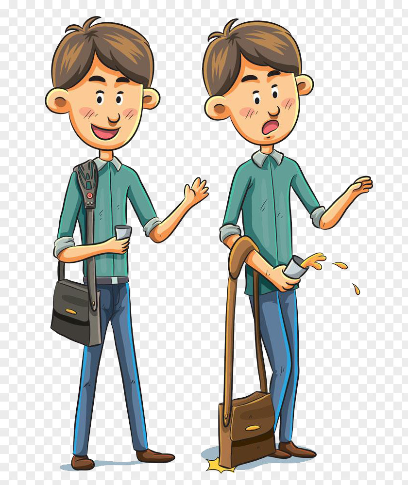 Backpack Holding The Cup Of People Cartoon Man Comics Illustration PNG